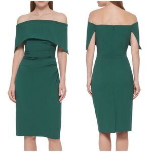 Vince Camuto Women's 4P Off Shoulder Midi Cocktail Dress Hunter Green